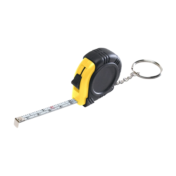 Yellow With Black color option for Rubber Tape Measure Key Tag With Laminated Label
