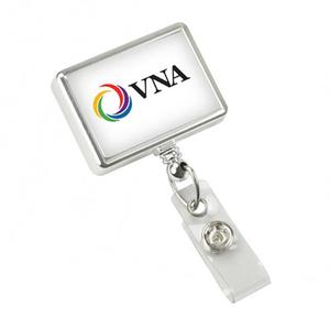 Photo of Chrome Rectangle Badge Reel W/Clear Vinyl Strap