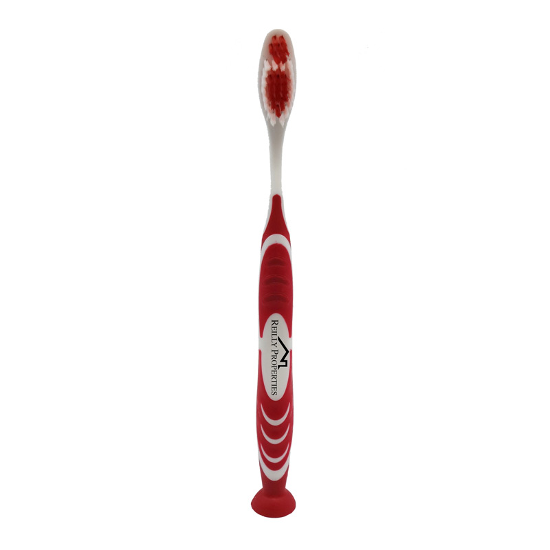 Red color option for Stand Up Suction Toothbrush With Tongue Scraper