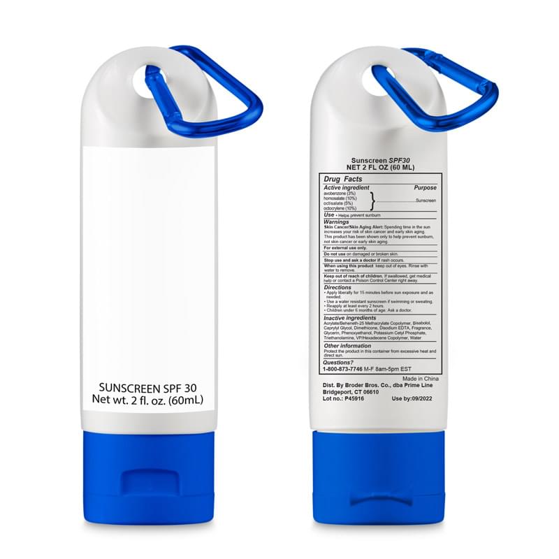 Blue color option for 2 Oz. Sunscreen With Carabiner   Spf 30
