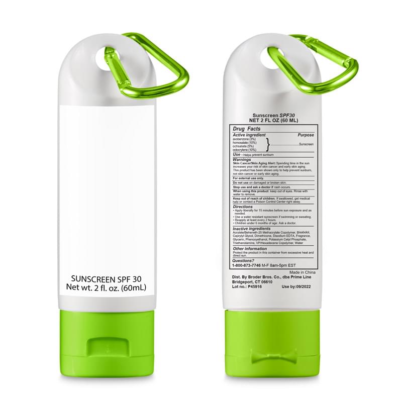 Lime Green color option for 2 Oz. Sunscreen With Carabiner   Spf 30