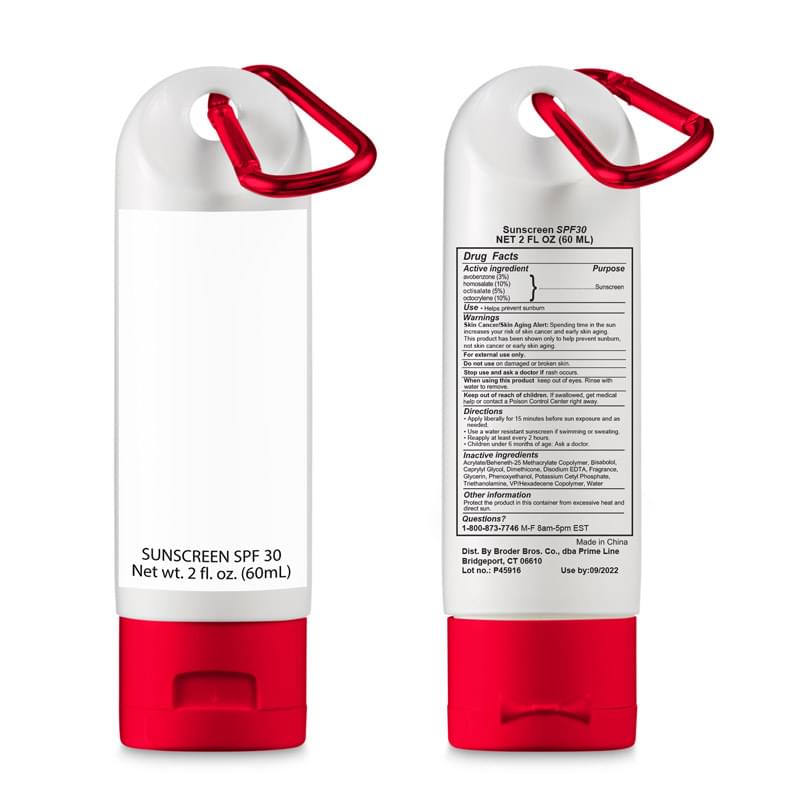 Red color option for 2 Oz. Sunscreen With Carabiner   Spf 30