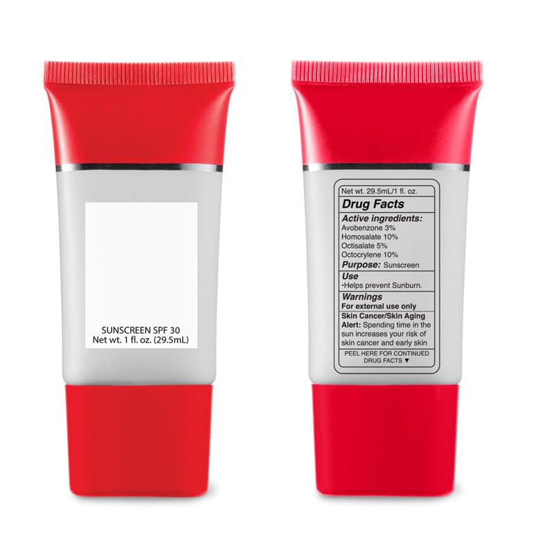 Red color option for 1 Oz. 30 Spf Sunscreen Squeeze Tube