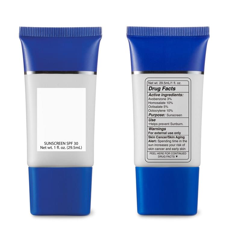 Reflex Blue color option for 1 Oz. 30 Spf Sunscreen Squeeze Tube