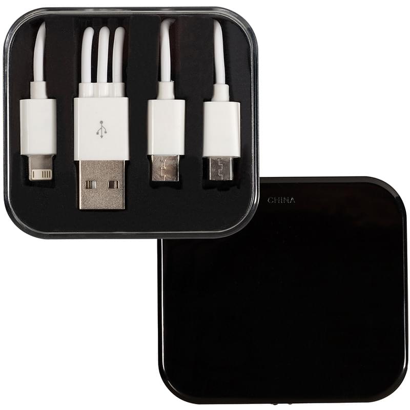 Black color option for 3 In 1 Charging Cable In Square Case