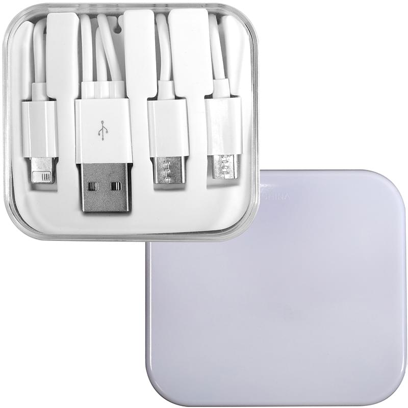White color option for 3 In 1 Charging Cable In Square Case