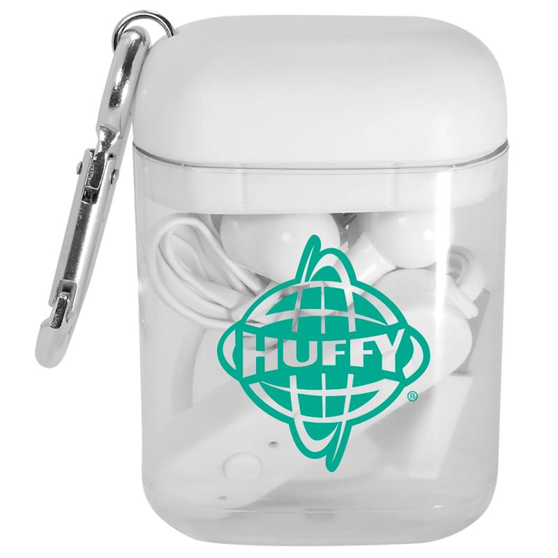 White color option for Budget Bluetooth Earbuds In Carabiner Case