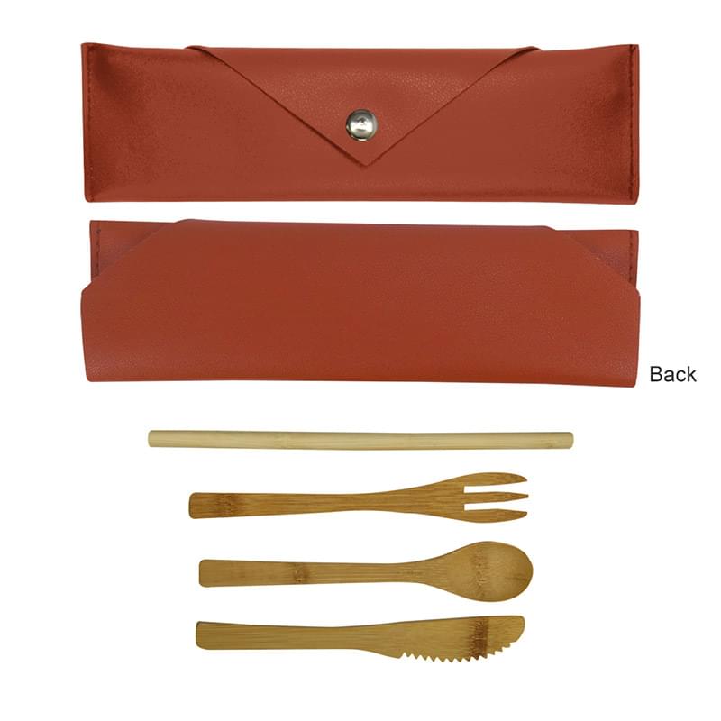 Brown color option for 3 Piece Bamboo Utensil Set In Leatherette Pouch