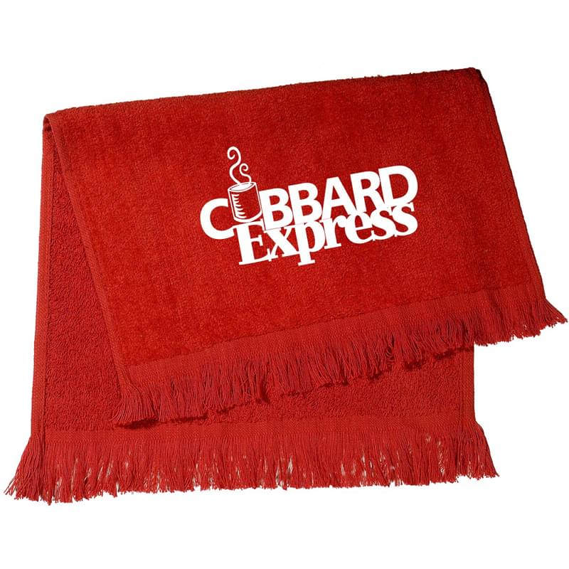 Red color option for Fringed Cotton Rally Towel 11x18