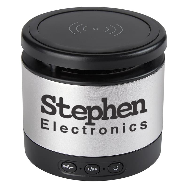 Metallic Silver color option for Dynamic Stereo Speaker With Portable Charging Pad