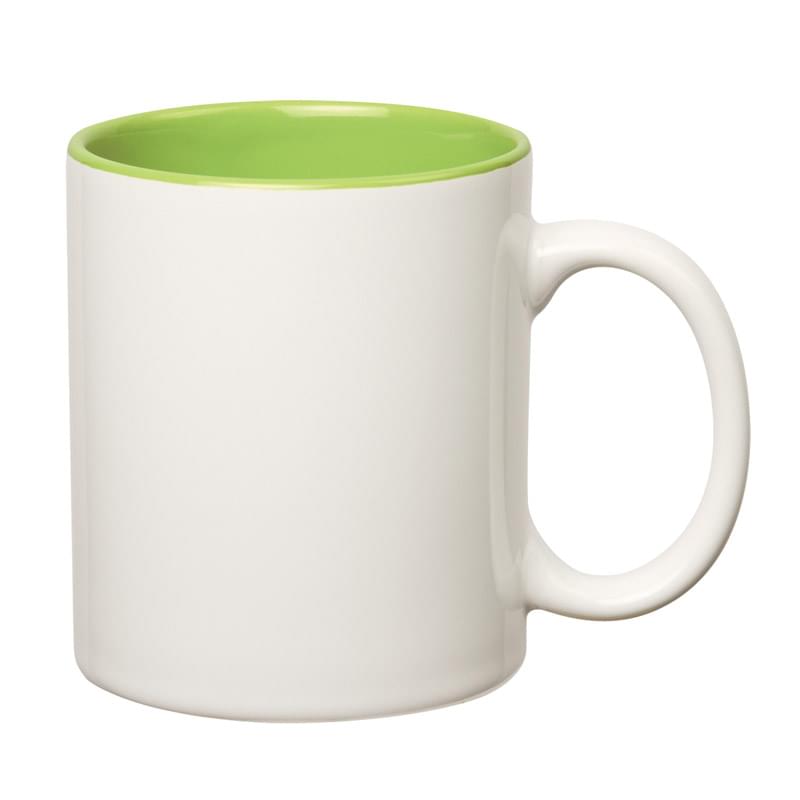 White/Lime Green color option for 11 Oz. Colored Stoneware Mug With C Handle