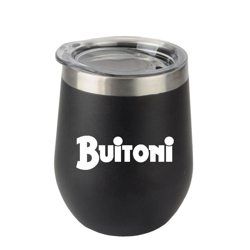 Black color option for 12 Oz Stemless Wine Glass With Stainless Steel Band