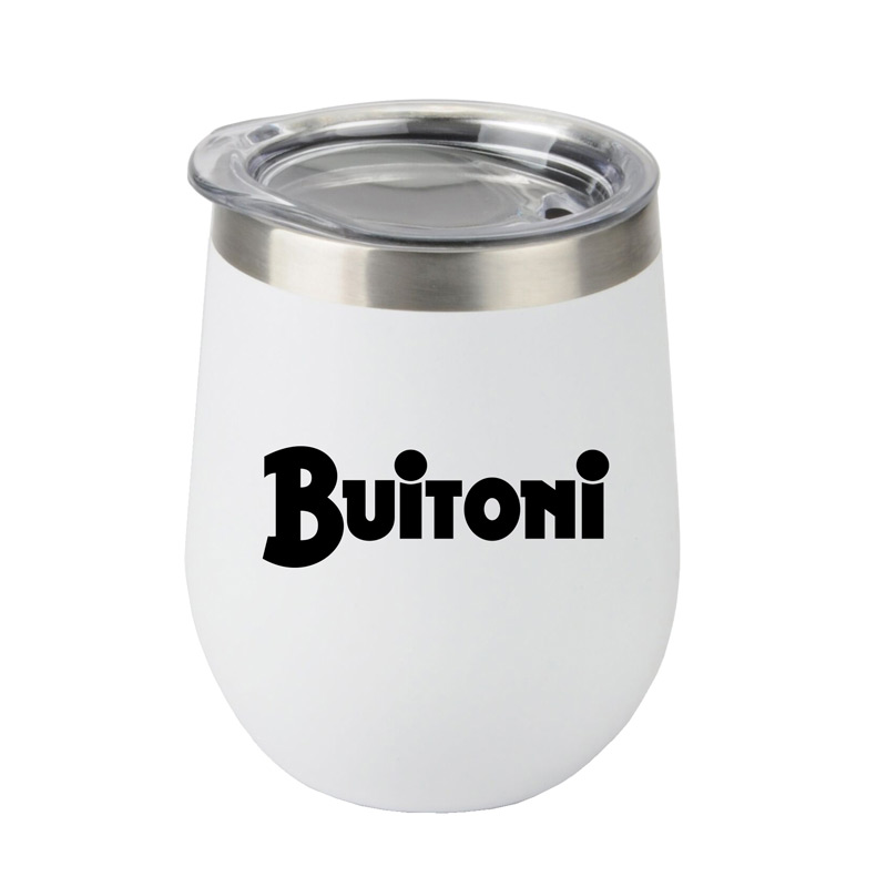White color option for 12 Oz Stemless Wine Glass With Stainless Steel Band