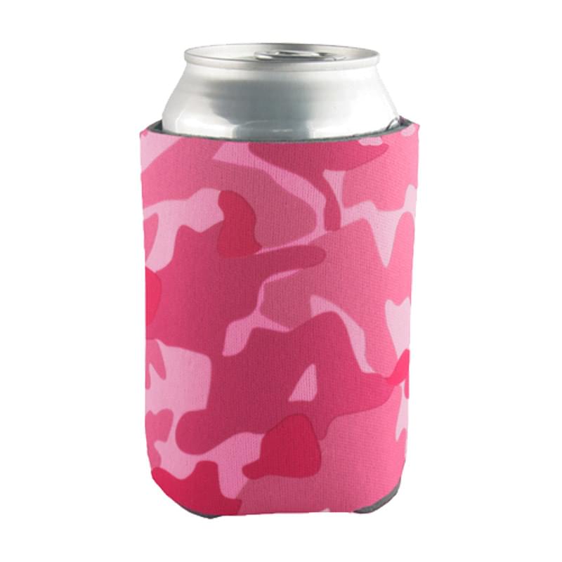 Pink Camo color option for Beverage Insulator Cooler Pocket Can Coolie   3 Side Imprint Included!