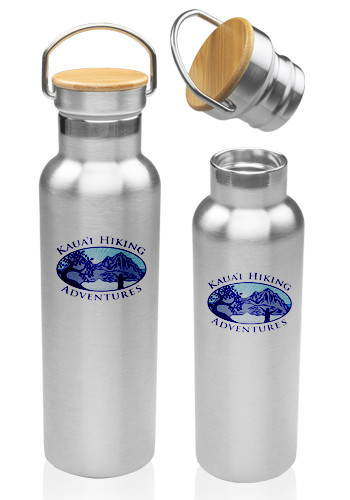 Photo of 20 Oz. Wood Top Stainless Steel Water Bottles
