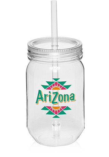 Main photo of 24 Oz. Plastic Mason Jars With Straw