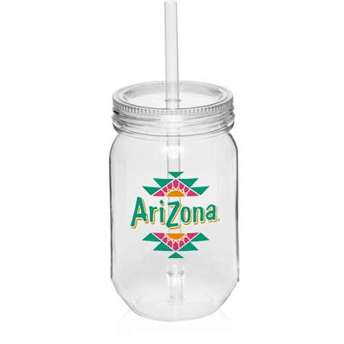Main photo of 24 Oz. Plastic Mason Jars With Straw
