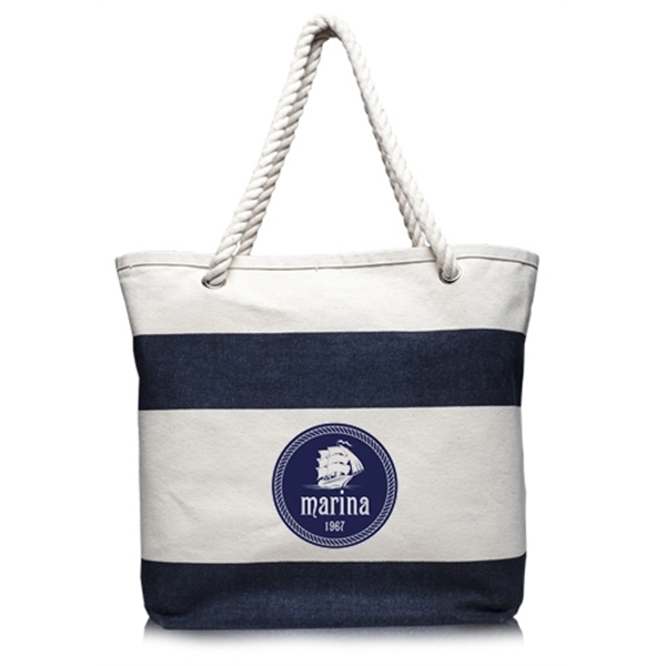 Navy Blue color option for Striped Canvas Tote Bags With Rope Handles