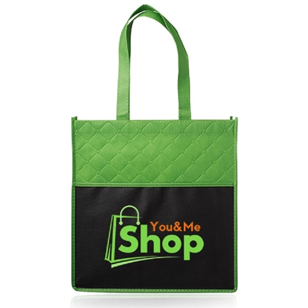 Lime Green color option for Reusable Quilted Pocket Grocery Tote Bags