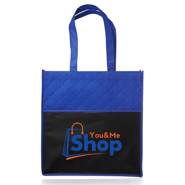 Reflex Blue color option for Reusable Quilted Pocket Grocery Tote Bags