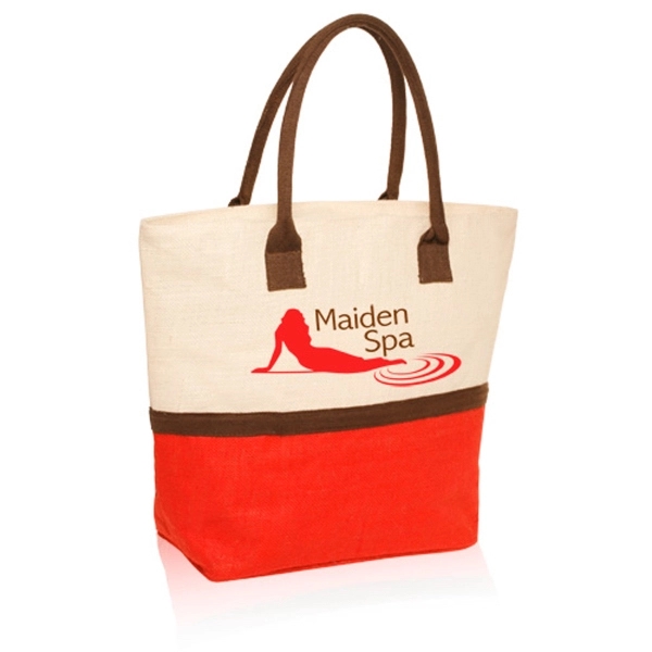 Red color option for Two Tone Jute Beach Tote Bags