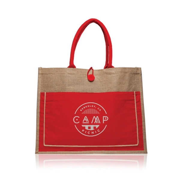 Red color option for Cotton Pocket Jute Tote Bags
