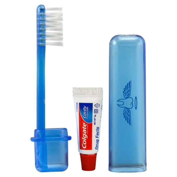 Translucent Blue color option for Travel Toothbrush And Colgate Toothpaste
