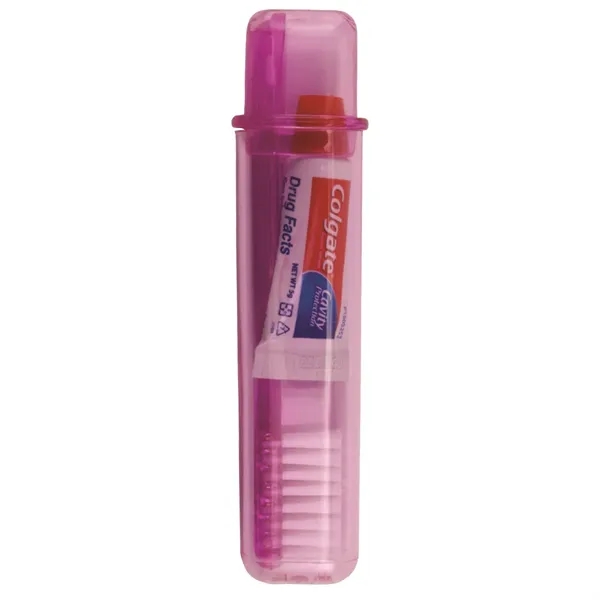 Translucent Pink color option for Travel Toothbrush And Colgate Toothpaste