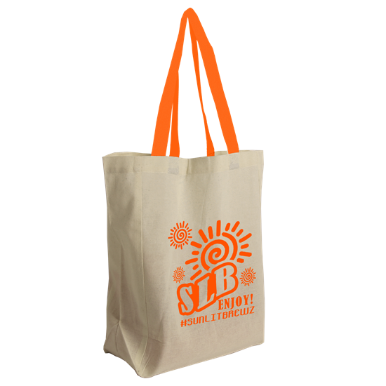 Natural With Orange Handles color option for The Brunch Tote   Cotton Grocery Tote