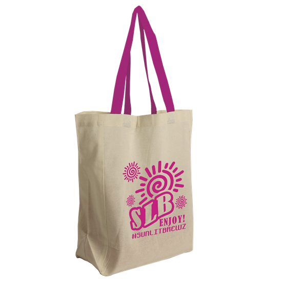 Natural With Pink Handles color option for The Brunch Tote   Cotton Grocery Tote