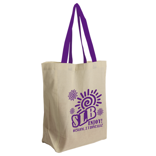 Natural With Violet Handles color option for The Brunch Tote   Cotton Grocery Tote