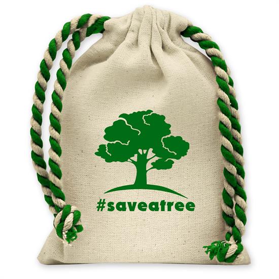 Natural With Green Drawstring color option for Handy Canvas Drawstring Tote