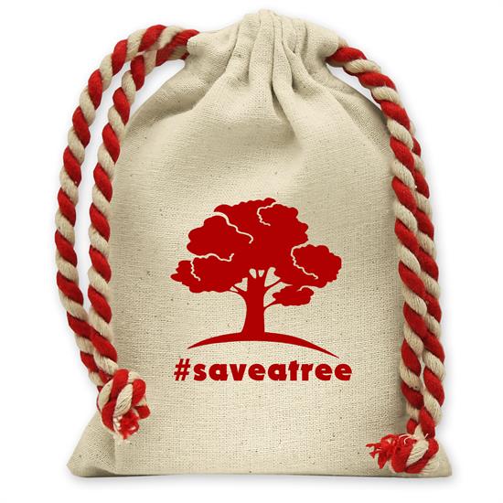 Natural With Red Drawstring color option for Handy Canvas Drawstring Tote