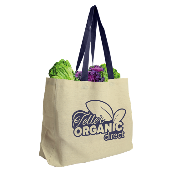 Natural With Navy Blue Handles color option for The Natural   8 Oz. Canvas Tote