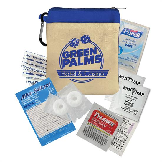 Natural With Blue Trim color option for New Recovery Kit Canvas Zipper Tote Kit