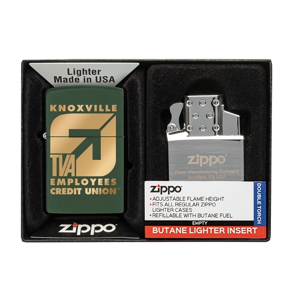 Green color option for Matte Zippo® Lighter & Double Butane Insert Gift Set