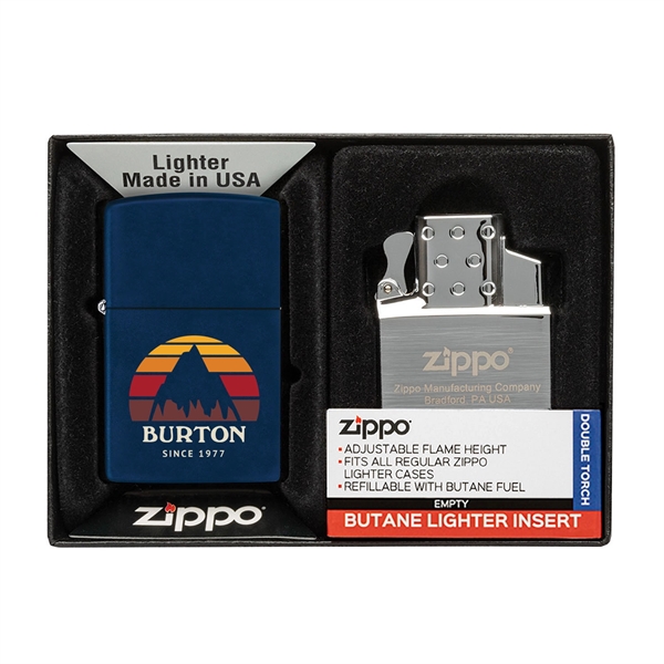 Navy Blue color option for Matte Zippo® Lighter & Double Butane Insert Gift Set
