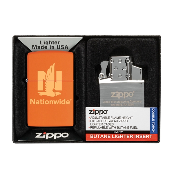 Orange color option for Matte Zippo® Lighter & Double Butane Insert Gift Set