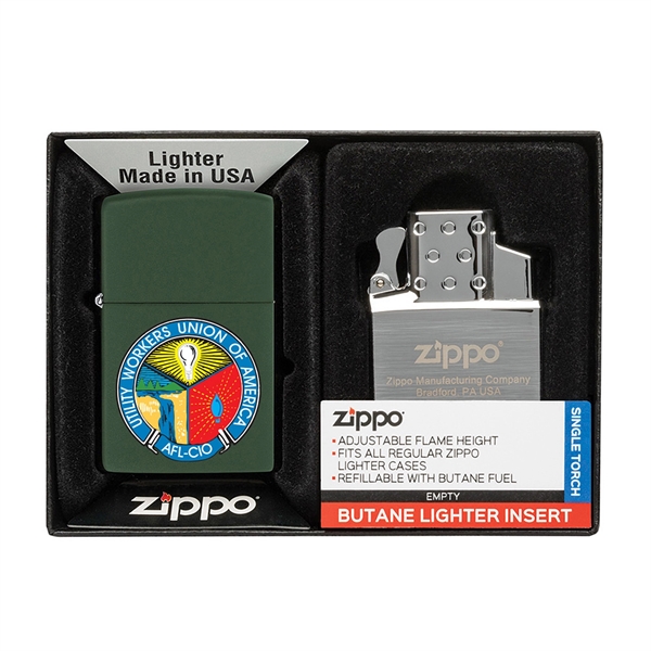 Green color option for Matte Zippo® Lighter & Single Butane Insert Gift Set