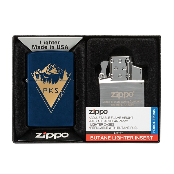 Navy Blue color option for Matte Zippo® Lighter & Single Butane Insert Gift Set
