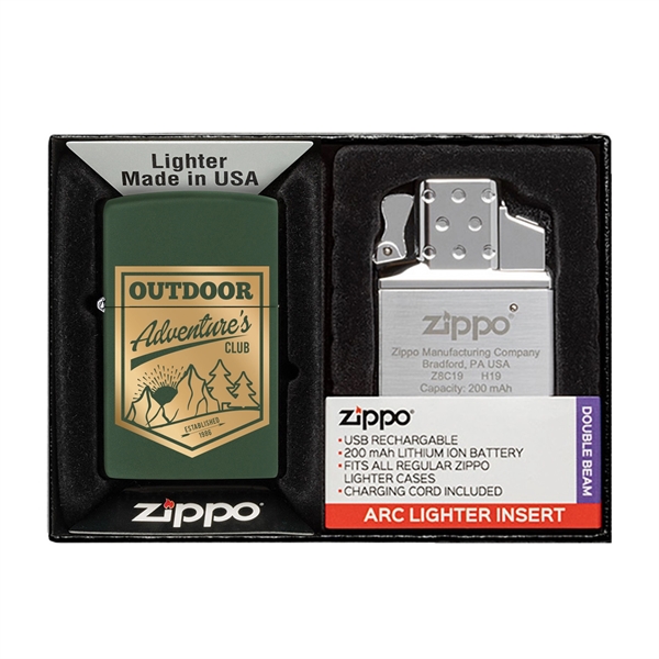 Green color option for Matte Zippo® Lighter & Rechargeable Electric Lighter Insert Gift Set