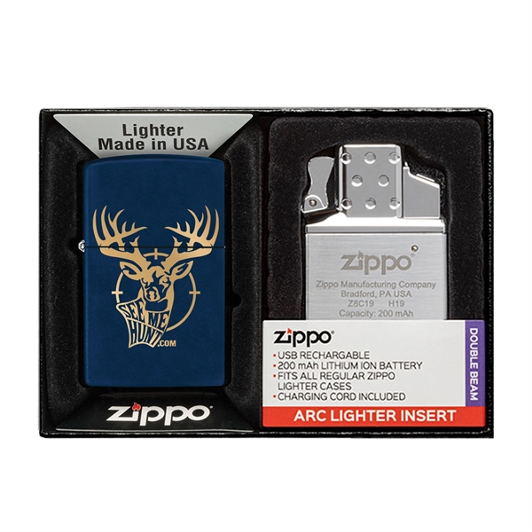 Navy Blue color option for Matte Zippo® Lighter & Rechargeable Electric Lighter Insert Gift Set