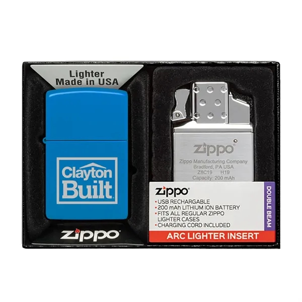 Sky Blue color option for Matte Zippo® Lighter & Rechargeable Electric Lighter Insert Gift Set
