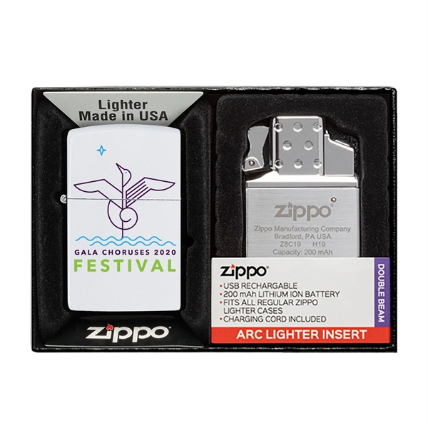 White color option for Matte Zippo® Lighter & Rechargeable Electric Lighter Insert Gift Set