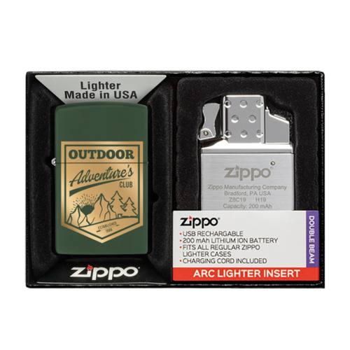 Photo of Matte Zippo® Lighter & Rechargeable Electric Lighter Insert Gift Set