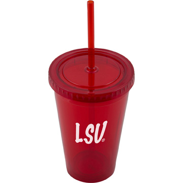 Translucent Red color option for 16 Oz Plastic Tumbler With Straw