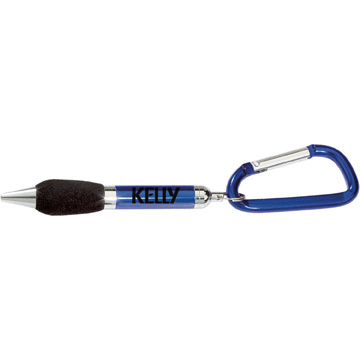 Blue Black Grip color option for Soft Grip Metal Pen With Carabiner