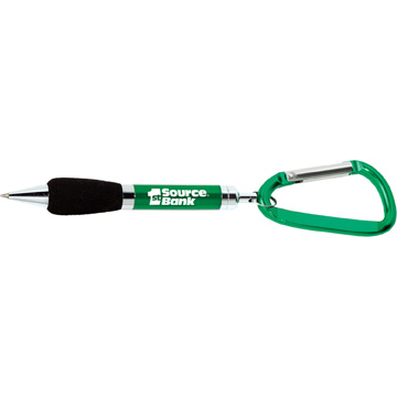 Green Black Grip color option for Soft Grip Metal Pen With Carabiner