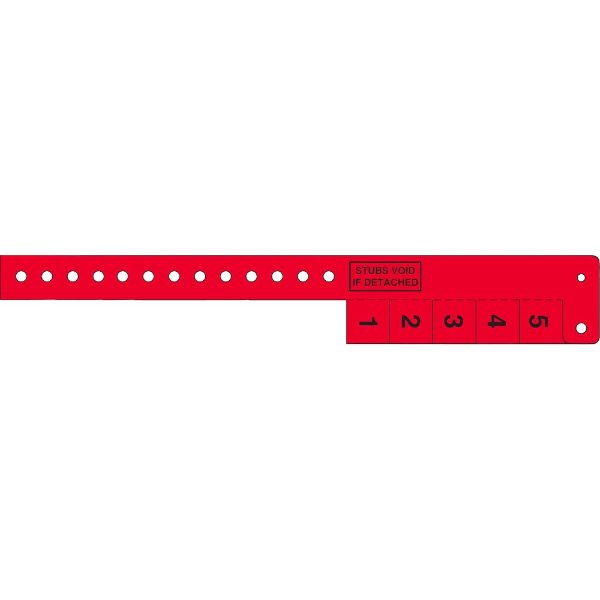 Day Glow Red color option for Multi Tab Vinyl Wristband With 5 Tabs