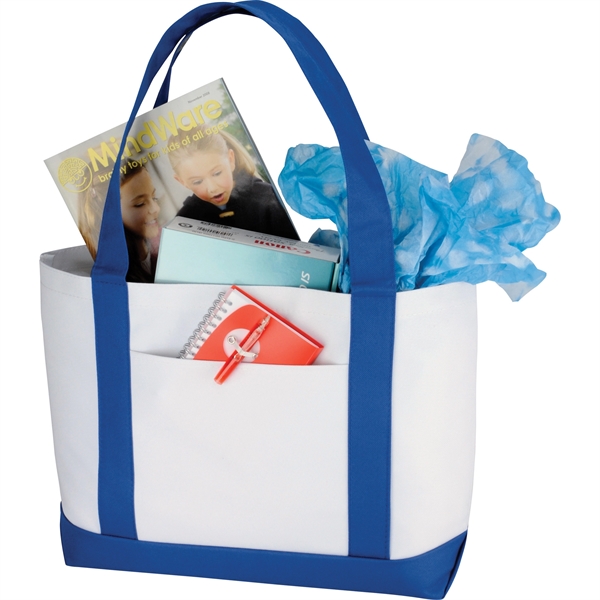 White/ Royal Blue color option for Large Canvas Boat Tote Bag